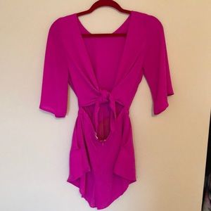 Hot pink romper with tied back!